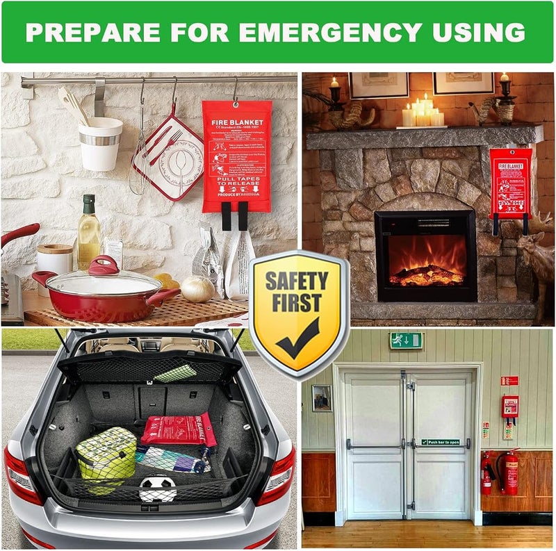 wucgea Fire Blanket Emergency Blanket for Home & Kitchen - 4 Pack Fiberglass Reusable Fire Blanket Emergency Blanket is Desighed for Emergency Suitable for Use in Home Kitchen Car Van RV Office Garage(1m x - Image 3