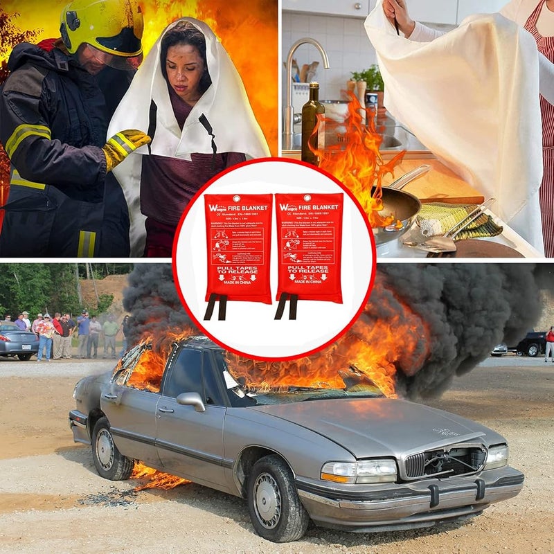 wucgea Fire Blanket Emergency Blanket for Home & Kitchen - 4 Pack Fiberglass Reusable Fire Blanket Emergency Blanket is Desighed for Emergency Suitable for Use in Home Kitchen Car Van RV Office Garage(1m x - Image 4