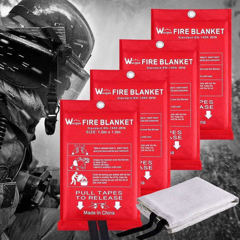 wucgea Fire Blanket Emergency Blanket for Home & Kitchen - 4 Pack Fiberglass Reusable Fire Blanket Emergency Blanket is Desighed for Emergency Suitable for Use in Home Kitchen Car Van RV Office Garage(1m x - Image 1