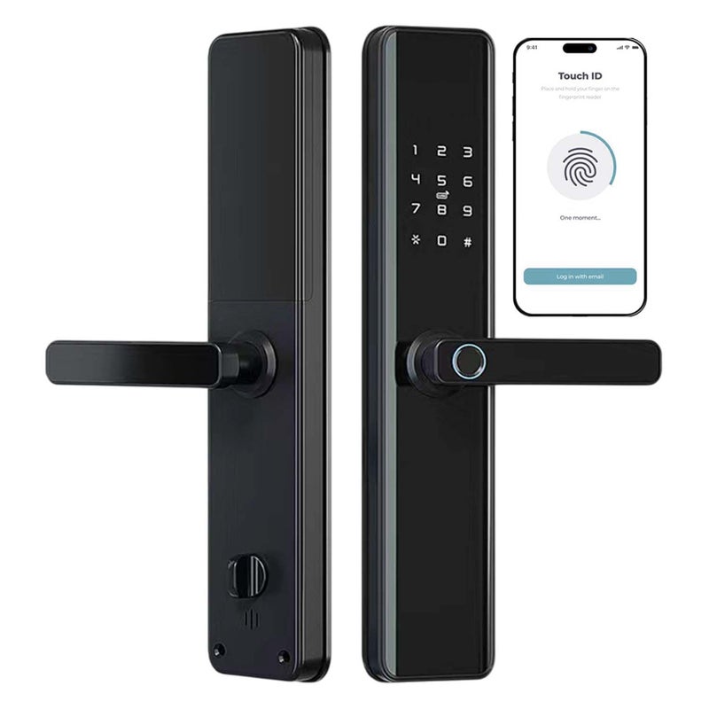 We Technology Door Lock with Handle |Touchscreen Keypad & Doorbell | Keyless Entry (Fingerprint, Passcode, Key Access & App Control), Auto-Lock, Electronic Deadbolt for Front Doors, Black - Image 1