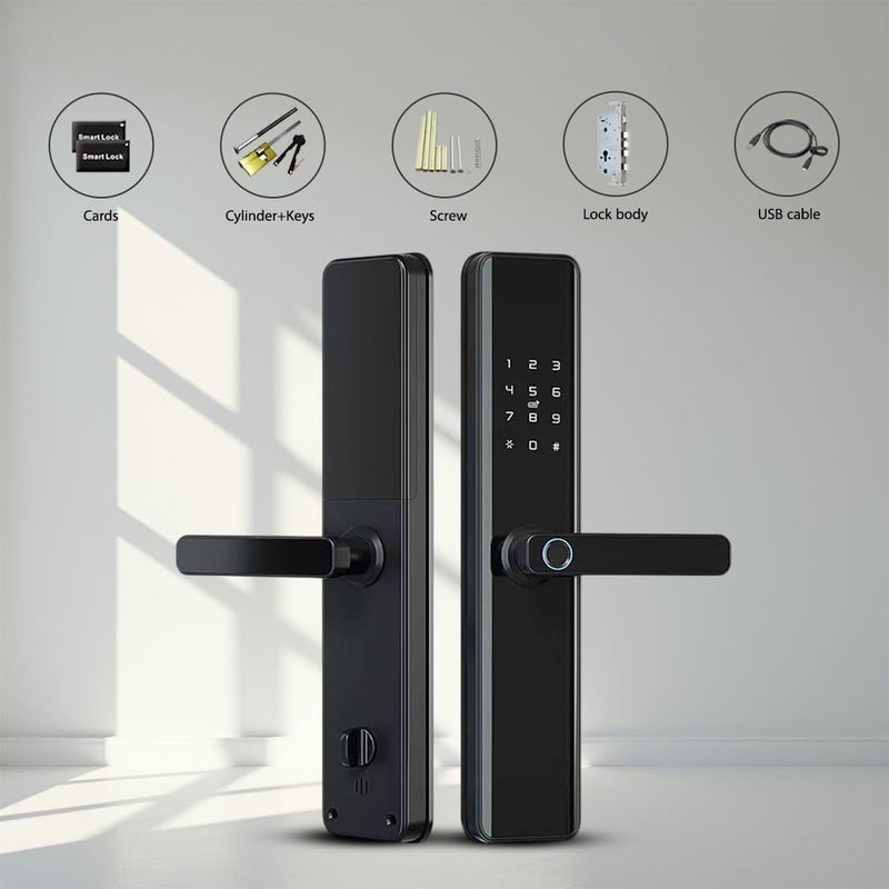 We Technology Door Lock with Handle |Touchscreen Keypad & Doorbell | Keyless Entry (Fingerprint, Passcode, Key Access & App Control), Auto-Lock, Electronic Deadbolt for Front Doors, Black - Image 5