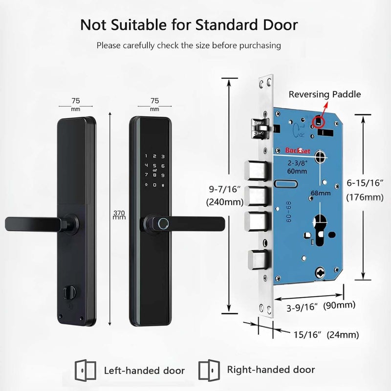 We Technology Door Lock with Handle |Touchscreen Keypad & Doorbell | Keyless Entry (Fingerprint, Passcode, Key Access & App Control), Auto-Lock, Electronic Deadbolt for Front Doors, Black - Image 2