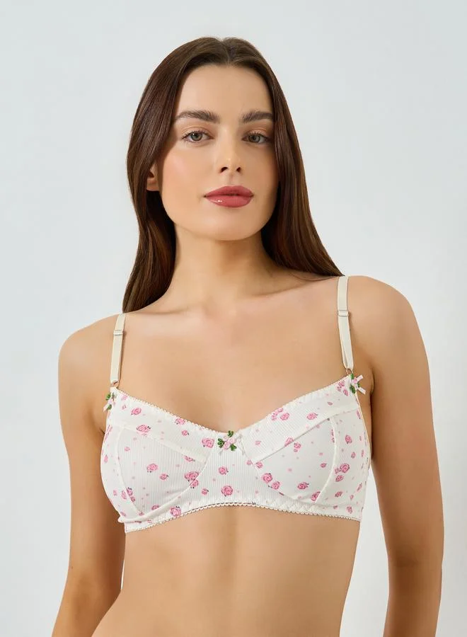 ستايلي مجموعة من سراويل داخلية بكشكش جانبي وصدرية بطبعة زهور