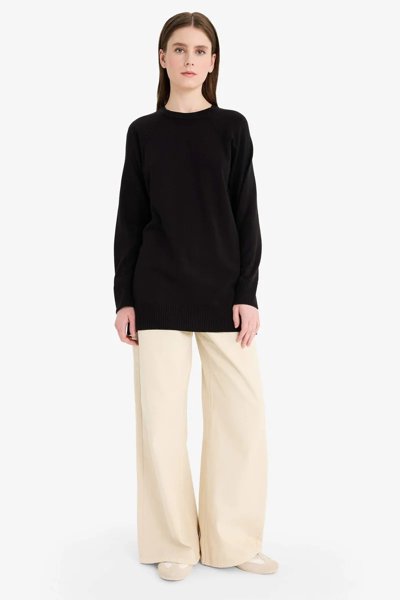 ديفاكتو Regular Fit Crew Neck Basic Tunic Pullover