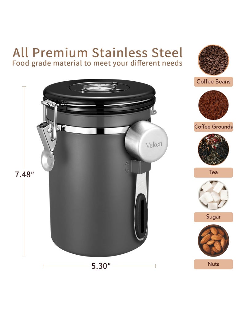 Veken Coffee Canister, Airtight Stainless Steel Kitchen Food Storage Container with Date Tracker and Scoop for Grounds Coffee, Beans, Tea, Flour, Cereal, Sugar, 22OZ, Gray - Image 4