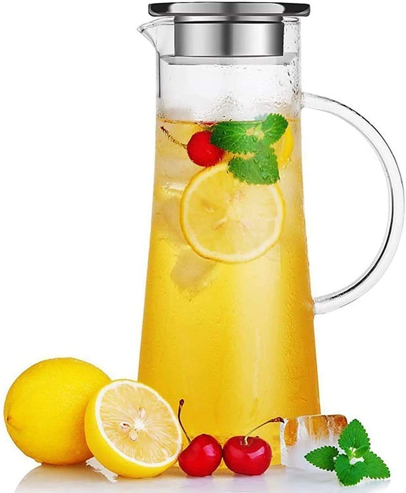 KHOLAD 13 Liter Glass Pitcher with Stainless Steel lid iced Tea Pitcher Water jug hot Cold Water Wine Coffee Milk Juice Beverage Carafe and Sun Tea jar 1300ml - Image 1