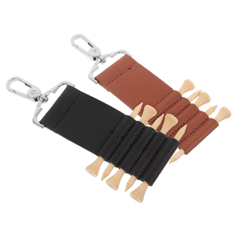 2pcs Golf Tee Stand: Hanging Tee Holder Pu Leather Carrier Organizer Clip Golfs Supply For Travel Storage Easy Carrying Accessories - Image 1