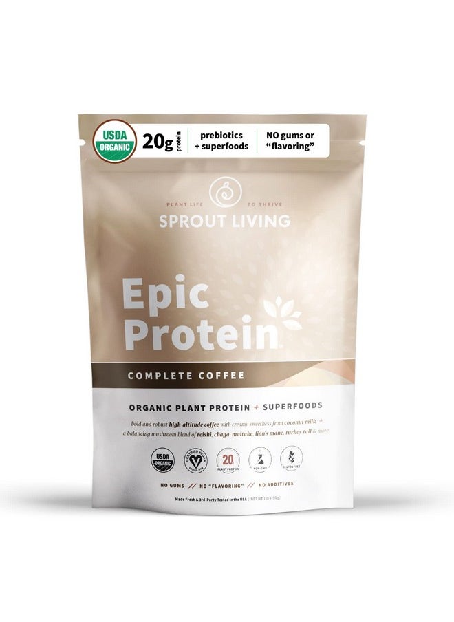 Sprout Living Epic Protein Plant Based Protein & Superfoods Powder Complete Coffee ; 20 Grams Organic Protein Powder Adaptogens Mushrooms Vegan Nongmo Gluten Free (1 Pound 12 Servings)  - Image 1