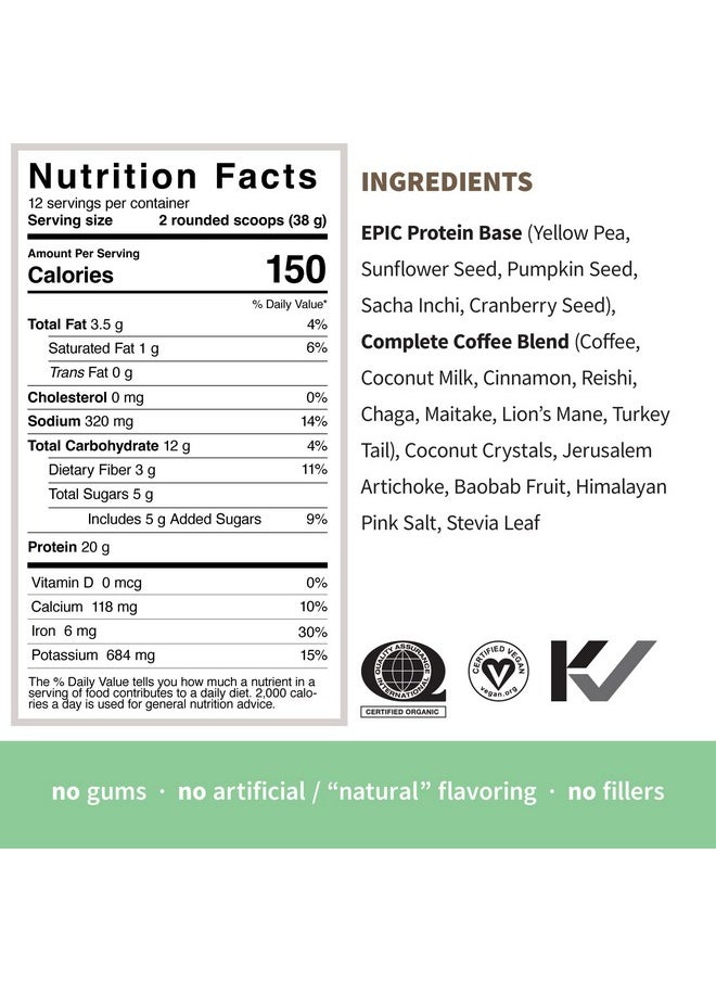 Sprout Living Epic Protein Plant Based Protein & Superfoods Powder Complete Coffee ; 20 Grams Organic Protein Powder Adaptogens Mushrooms Vegan Nongmo Gluten Free (1 Pound 12 Servings)  - Image 5