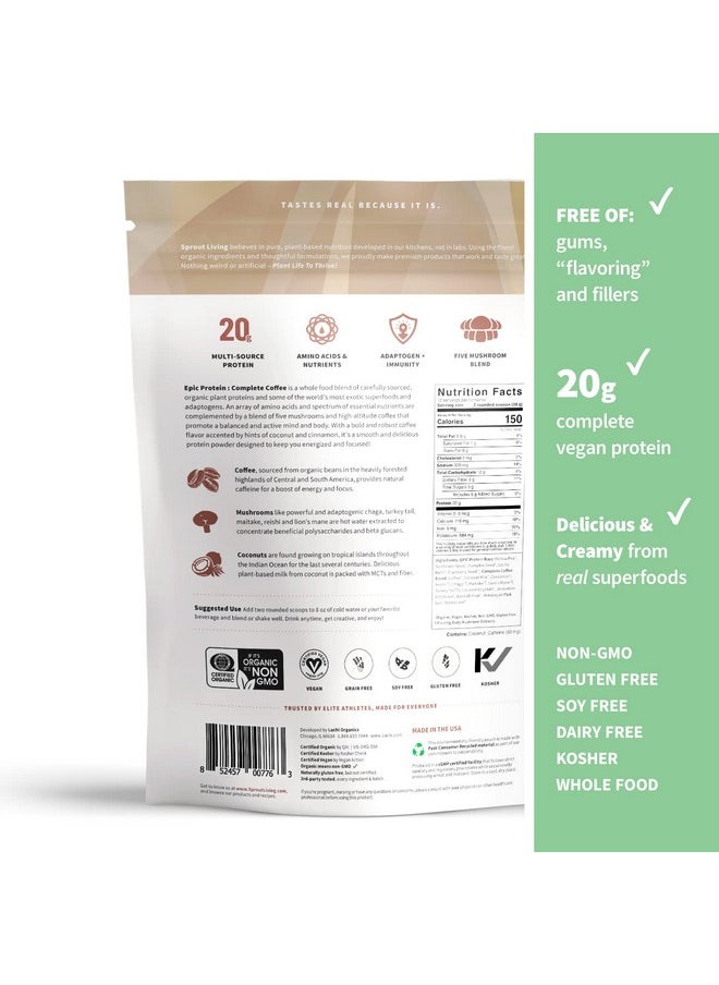 Sprout Living Epic Protein Plant Based Protein & Superfoods Powder Complete Coffee ; 20 Grams Organic Protein Powder Adaptogens Mushrooms Vegan Nongmo Gluten Free (1 Pound 12 Servings)  - Image 4