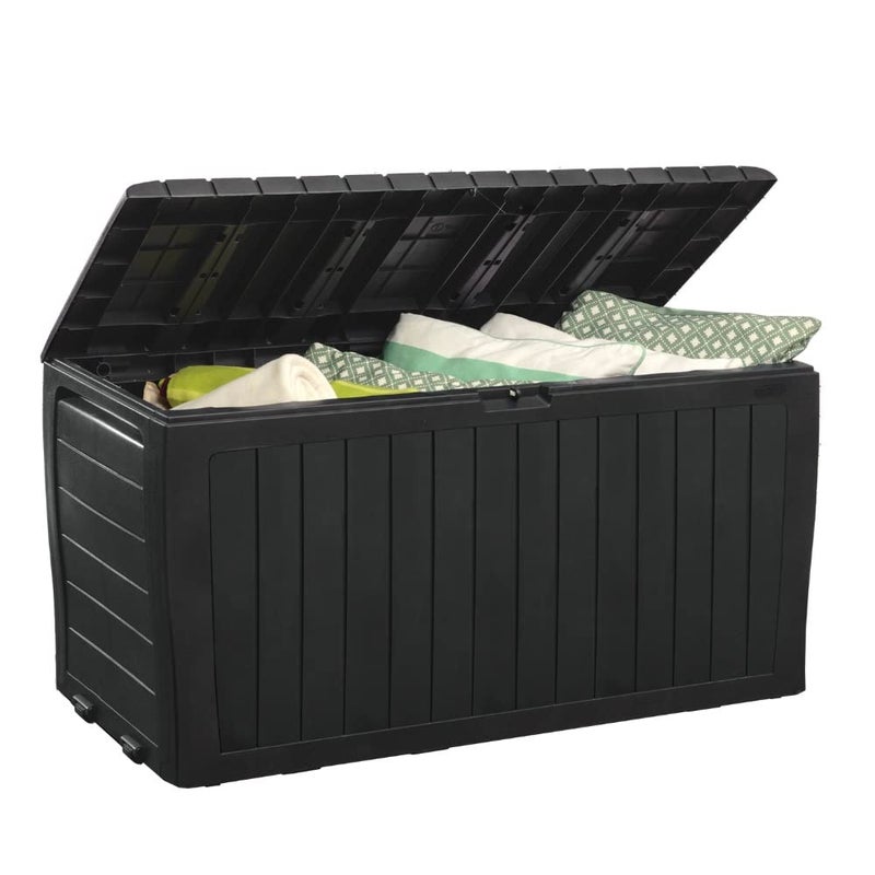 Keter Marvel Plus 71 Gallon Resin Deck Box-Organization and Storage for Patio Furniture Outdoor Cushions, Throw Pillows, Garden Tools and Pool Toys, Dark Grey - Image 1