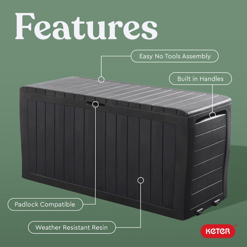 Keter Marvel Plus 71 Gallon Resin Deck Box-Organization and Storage for Patio Furniture Outdoor Cushions, Throw Pillows, Garden Tools and Pool Toys, Dark Grey - Image 3
