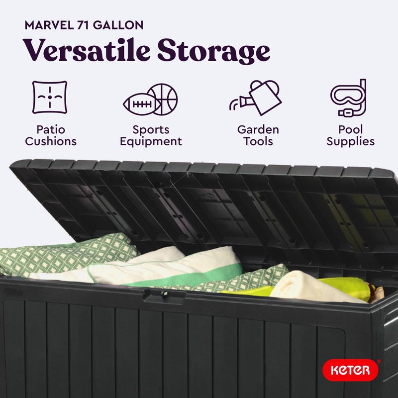 Keter Marvel Plus 71 Gallon Resin Deck Box-Organization and Storage for Patio Furniture Outdoor Cushions, Throw Pillows, Garden Tools and Pool Toys, Dark Grey - Image 4