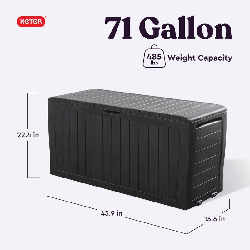 Keter Marvel Plus 71 Gallon Resin Deck Box-Organization and Storage for Patio Furniture Outdoor Cushions, Throw Pillows, Garden Tools and Pool Toys, Dark Grey - Image 2