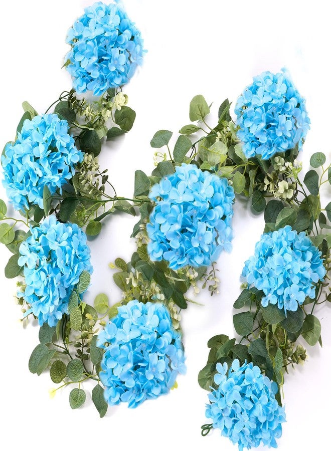 Maysing 6ft Light Blue Hydrangeas Artificial Floral Garland with Greeny Eucalyptus, Spring Wreath Fake Flowers Vines for Wedding Wall Arch Ceremony Home Table Centrepiece Backdrop Party Decorations - Image 1