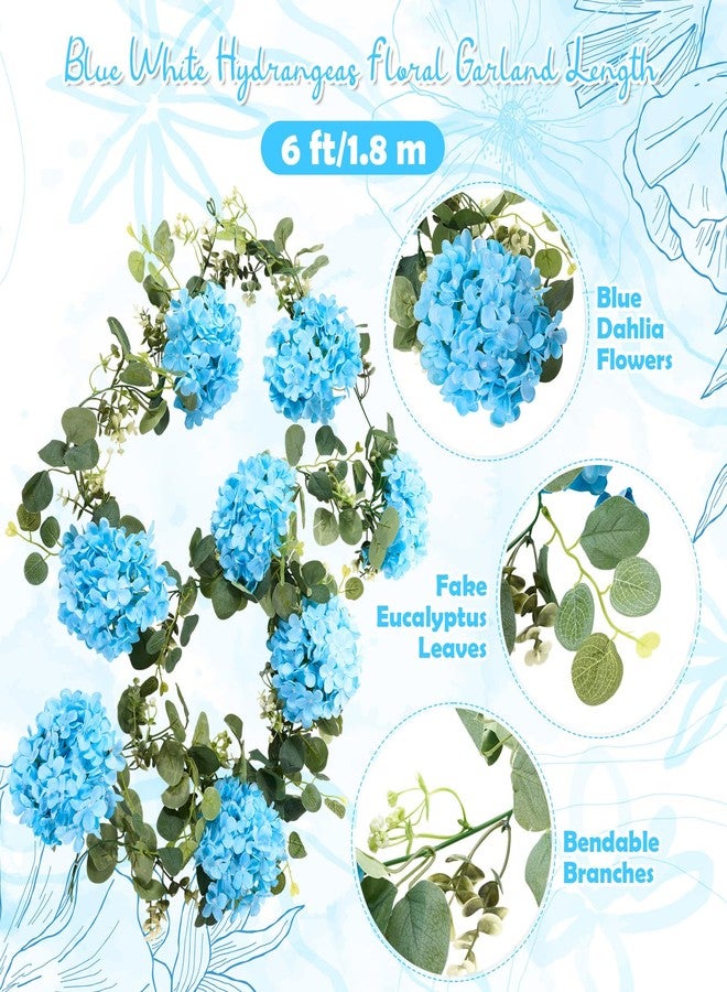 Maysing 6ft Light Blue Hydrangeas Artificial Floral Garland with Greeny Eucalyptus, Spring Wreath Fake Flowers Vines for Wedding Wall Arch Ceremony Home Table Centrepiece Backdrop Party Decorations - Image 3