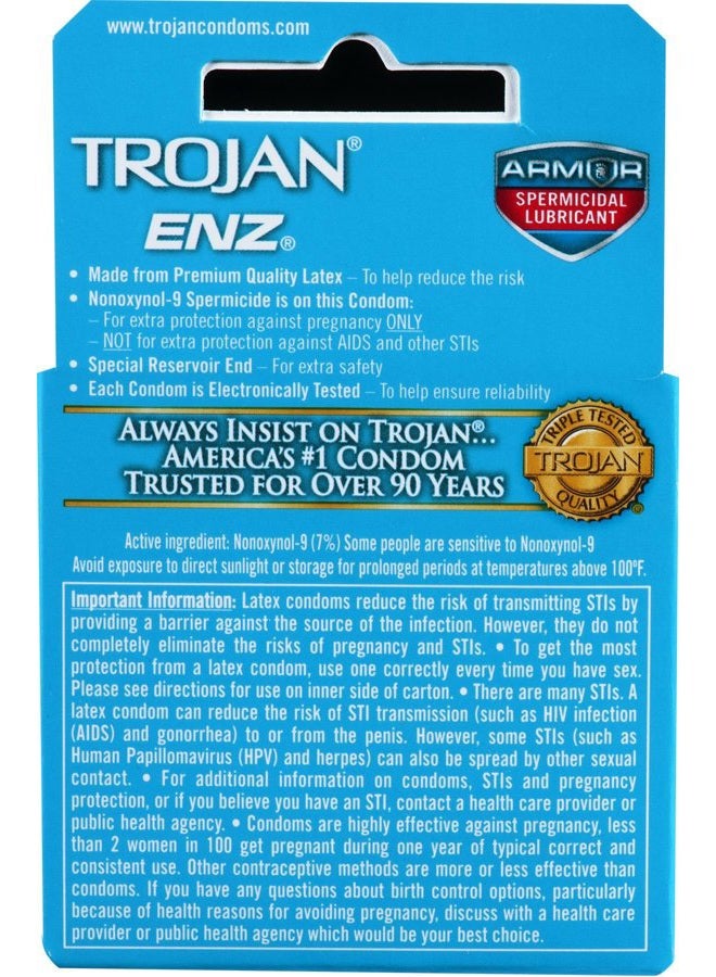 Trojan -Enz Premium Latex Condoms With Spermicidal Lubricant, 3 each (Pack of 1) - Image 3