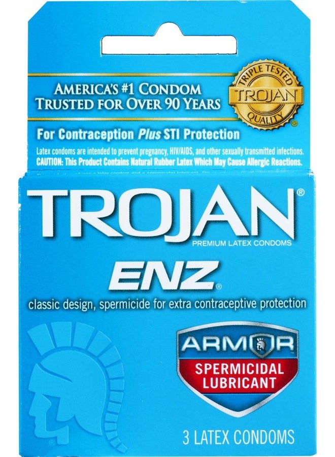 Trojan -Enz Premium Latex Condoms With Spermicidal Lubricant, 3 each (Pack of 1) - Image 1