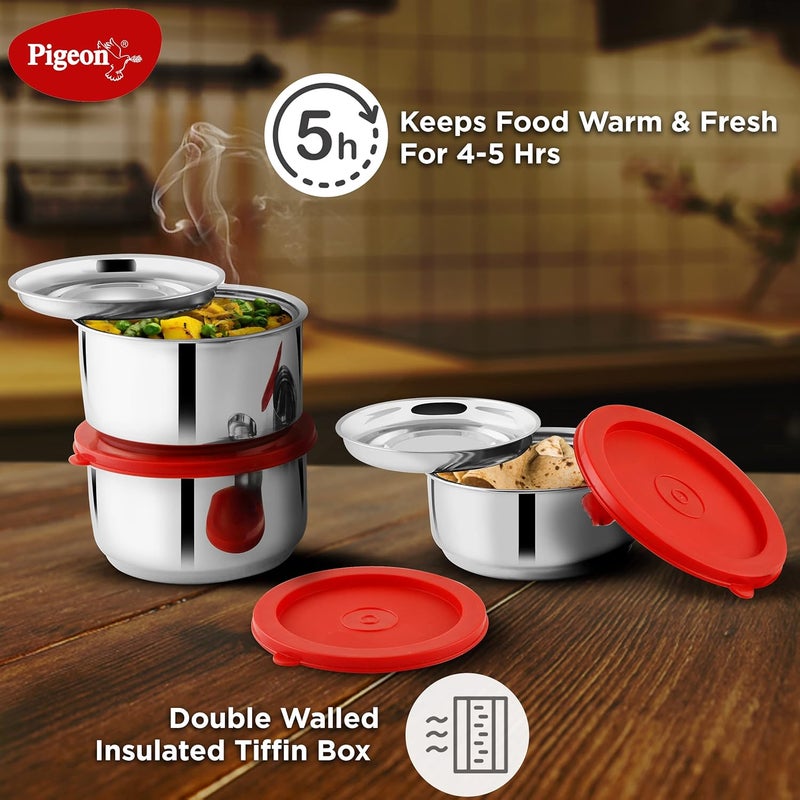 pigeon Pigeon Lunch Box Nutri Fresh Stainless Steel Insulated Tiffin Box | Keeps Food Warm and Fresh| Pack of 3 - Blue (2 Year Warranty)  - Image 2