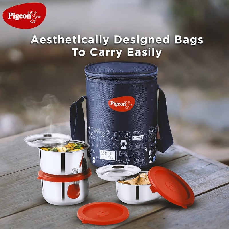 pigeon Pigeon Lunch Box Nutri Fresh Stainless Steel Insulated Tiffin Box | Keeps Food Warm and Fresh| Pack of 3 - Blue (2 Year Warranty)  - Image 5