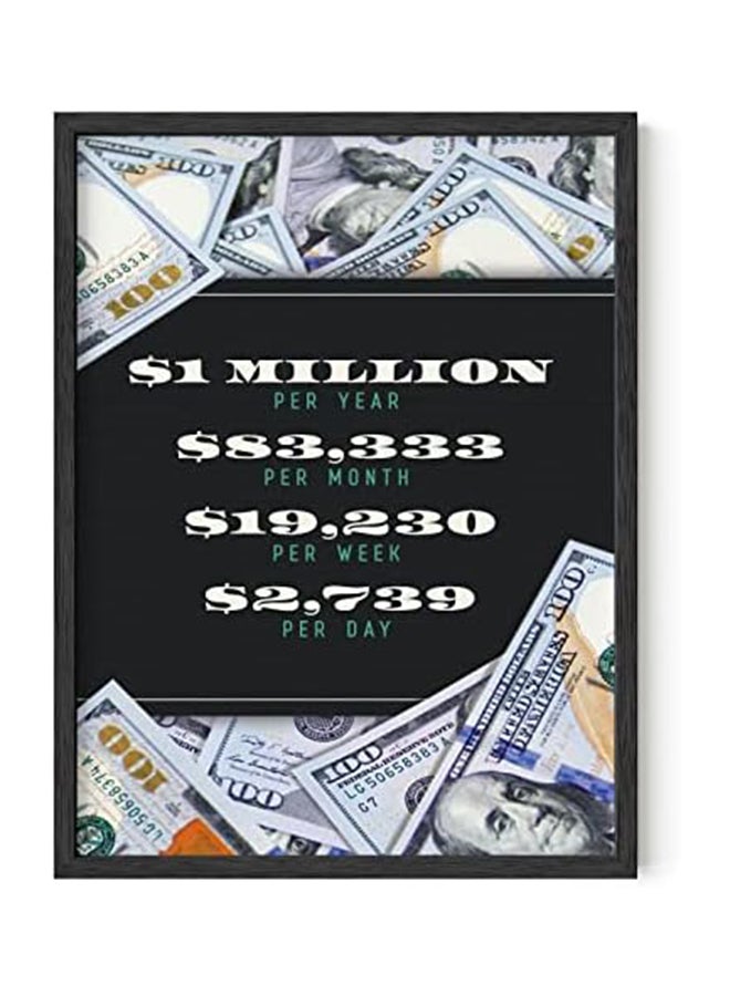 EKA Money Wall Art - Motivational Wall Art Motivational, Masculine Art Wall Decor, Success Wall Art, Inspirational Wall Art For Office, Hundred Dollar Bill Wall Art (Black Frame, 12x16) - Image 1