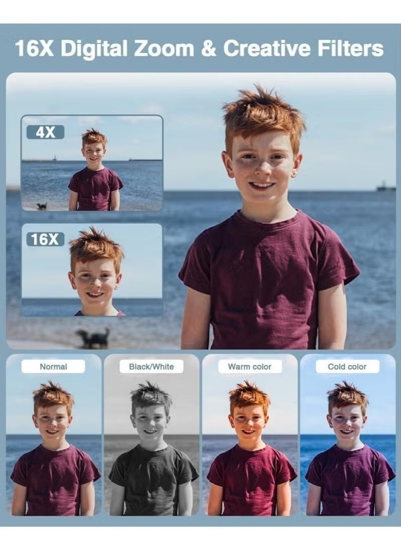 ZONBON Digital Camera, FHD 1080P Kids Camera 44MP Point and Shoot Digital Camera with 32GB SD Card, 16x Zoom, Lanyard, Small Compact Camera for Kids Boys Girls - Image 3