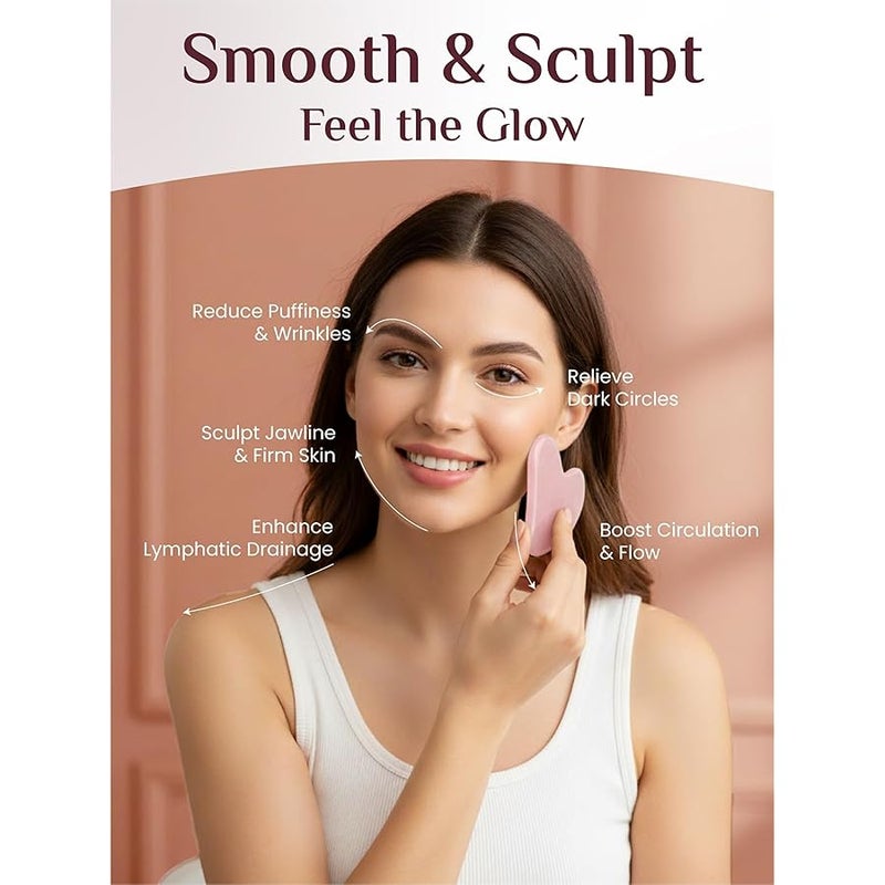 Rena Chris Gua Sha Facial Tools, Natural Rose Quartz Stone Guasha Tool, Manual Massage Sticks for Jawline Sculpting and Puffiness Reducing, Gua Sha Scraping Massage Tool, Skin-Care Tool (Pink) - Image 3