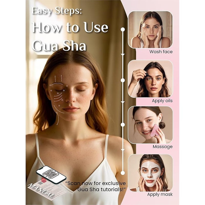 Rena Chris Gua Sha Facial Tools, Natural Rose Quartz Stone Guasha Tool, Manual Massage Sticks for Jawline Sculpting and Puffiness Reducing, Gua Sha Scraping Massage Tool, Skin-Care Tool (Pink) - Image 4