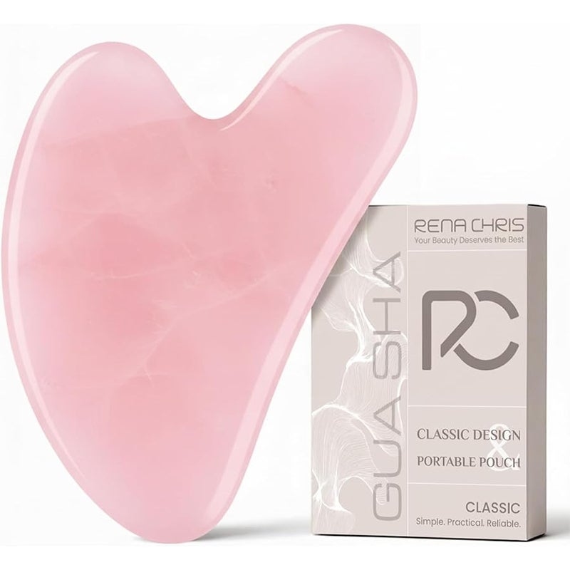 Rena Chris Gua Sha Facial Tools, Natural Rose Quartz Stone Guasha Tool, Manual Massage Sticks for Jawline Sculpting and Puffiness Reducing, Gua Sha Scraping Massage Tool, Skin-Care Tool (Pink) - Image 1