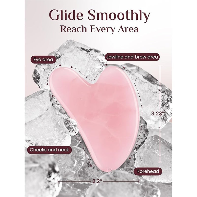 Rena Chris Gua Sha Facial Tools, Natural Rose Quartz Stone Guasha Tool, Manual Massage Sticks for Jawline Sculpting and Puffiness Reducing, Gua Sha Scraping Massage Tool, Skin-Care Tool (Pink) - Image 2