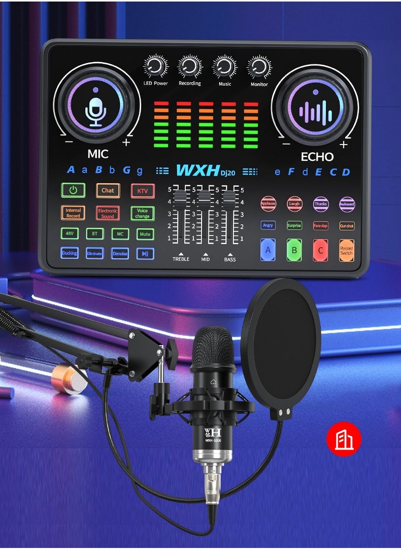Sunbmebge - Live Sound Card Set/Condenser Microphone Set With Microphone Stand And Professional Mixer/Studio Equipment/Podcasting Microphone For Streaming Broadcast/Gaming/Recording/Singing/Tiktok/Youtube - Image 1
