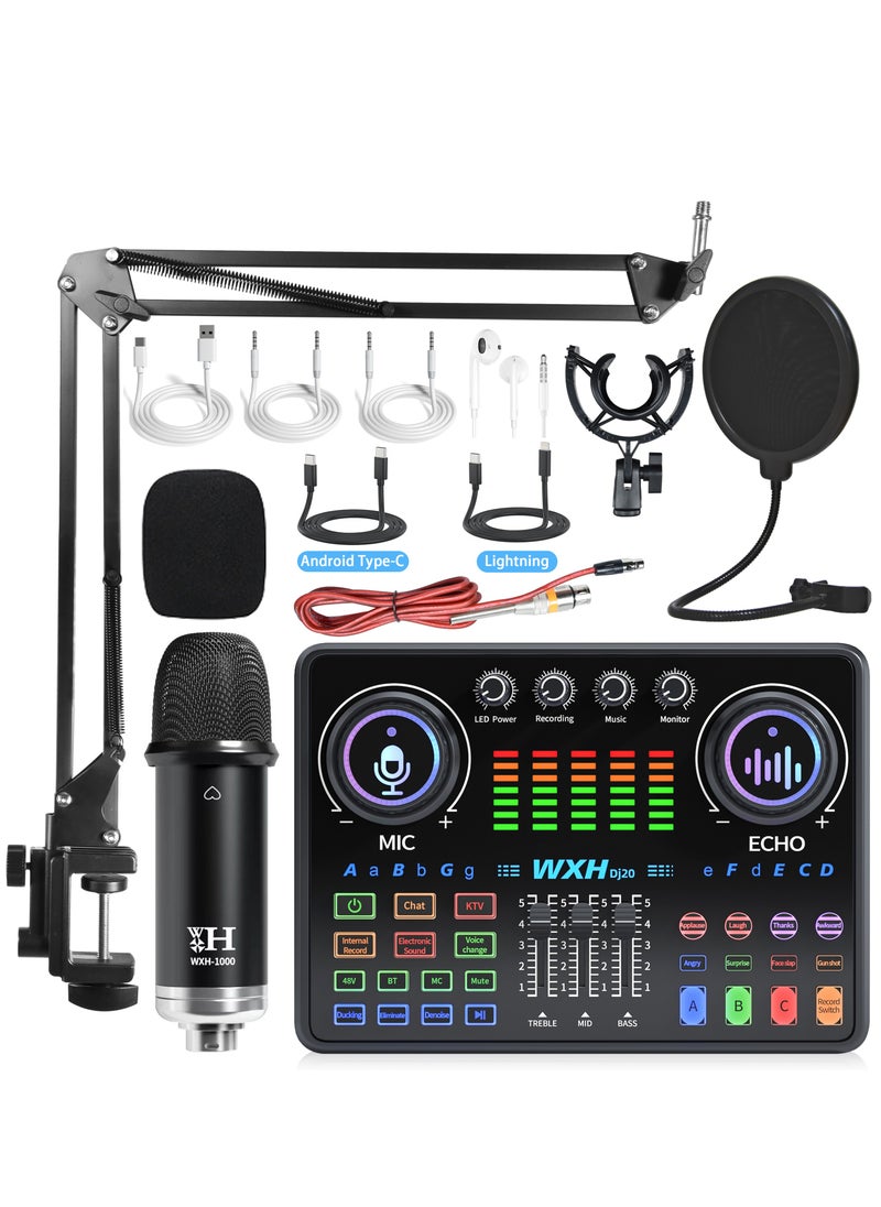 Sunbmebge - Live Sound Card Set/Condenser Microphone Set With Microphone Stand And Professional Mixer/Studio Equipment/Podcasting Microphone For Streaming Broadcast/Gaming/Recording/Singing/Tiktok/Youtube - Image 1