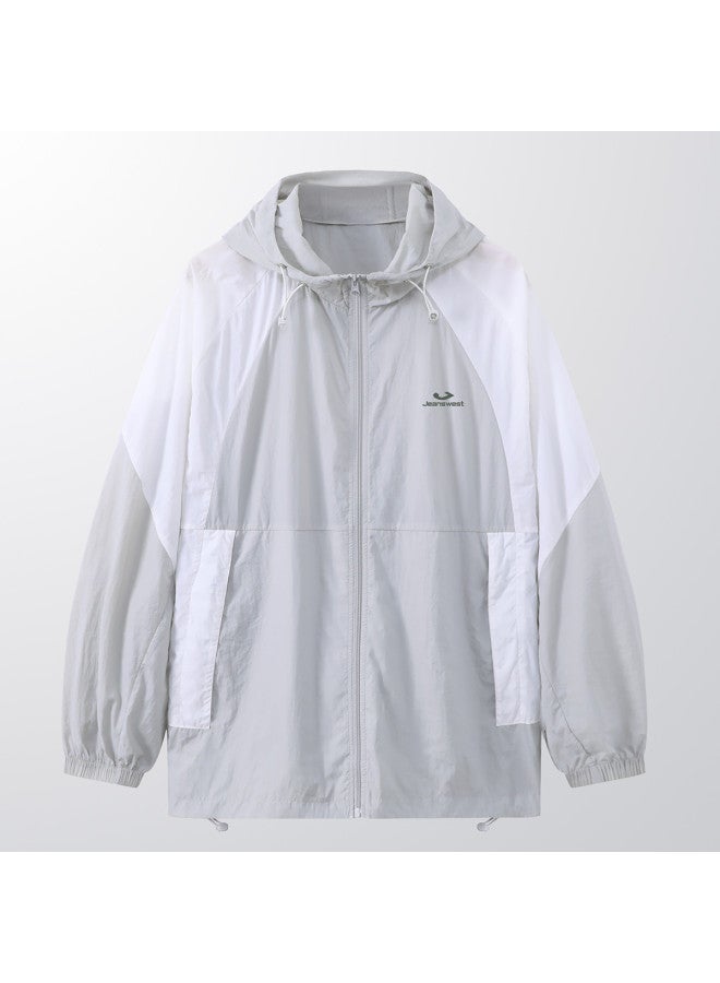 Jeanswest Men's Sun Protection Hoodie 2025 Summer Loose Slim-fit Color-blocked Casual Sporty Zip-up Jacket With Hood - Image 2