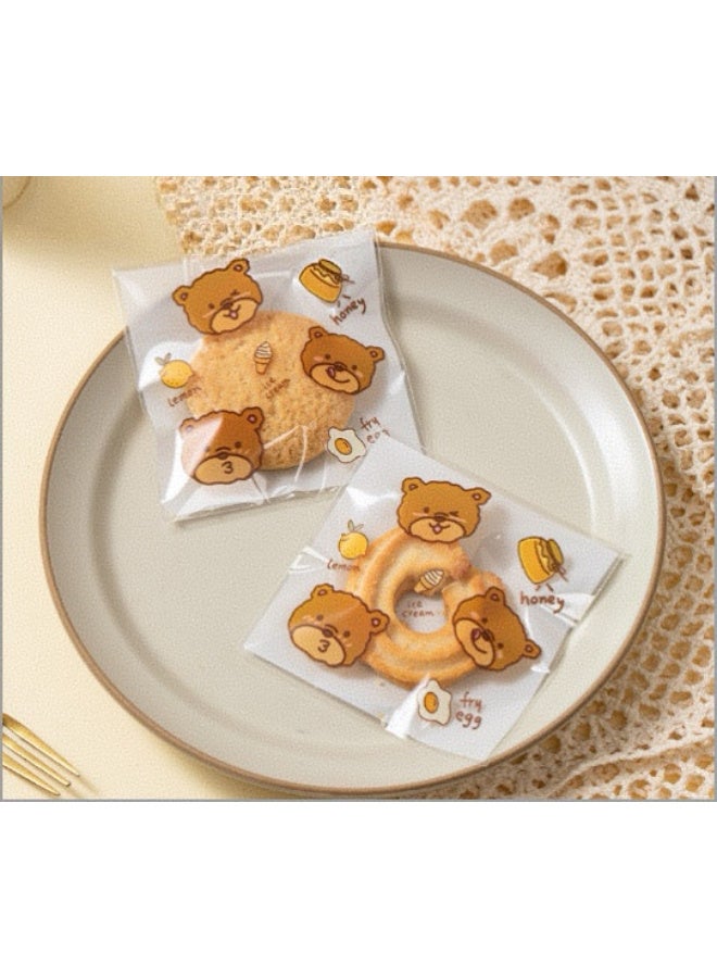 Kawkab 100 Self-Sealing Three Little Bears Cookie Bags Resealable Cookie Snack Cellophane Bags Plastic Bags for Baking Cookies and Candies (7.5x7.5 cm) - Image 2