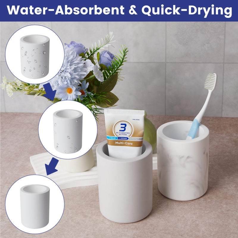 Amviner Drying Stone Toothbrush Holder, Diatomite Toothbrush Holders for Bathroom Counter, Quick Drying Electric Toothbrush and Toothpaste Holder Bathroom Organizer, Marble White - Image 5