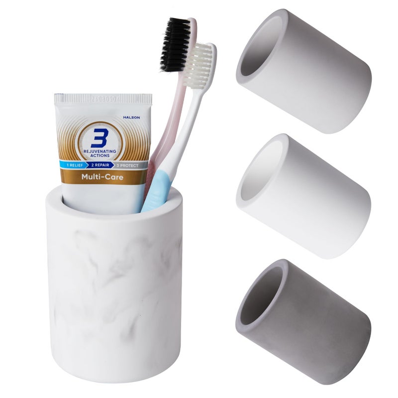 Amviner Drying Stone Toothbrush Holder, Diatomite Toothbrush Holders for Bathroom Counter, Quick Drying Electric Toothbrush and Toothpaste Holder Bathroom Organizer, Marble White - Image 1
