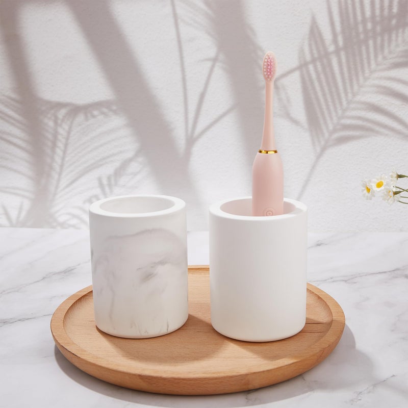 Amviner Drying Stone Toothbrush Holder, Diatomite Toothbrush Holders for Bathroom Counter, Quick Drying Electric Toothbrush and Toothpaste Holder Bathroom Organizer, Marble White - Image 3