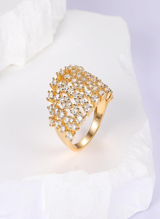 MDFUN 18K Gold Plated Rings for Women Cubic Zirconia Multi-Row Wide Engagement Wedding Bands for Women Eternity Promise Rings for Her Size 5-10 - Image 5