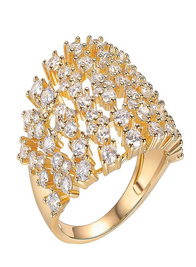 MDFUN 18K Gold Plated Rings for Women Cubic Zirconia Multi-Row Wide Engagement Wedding Bands for Women Eternity Promise Rings for Her Size 5-10 - Image 1