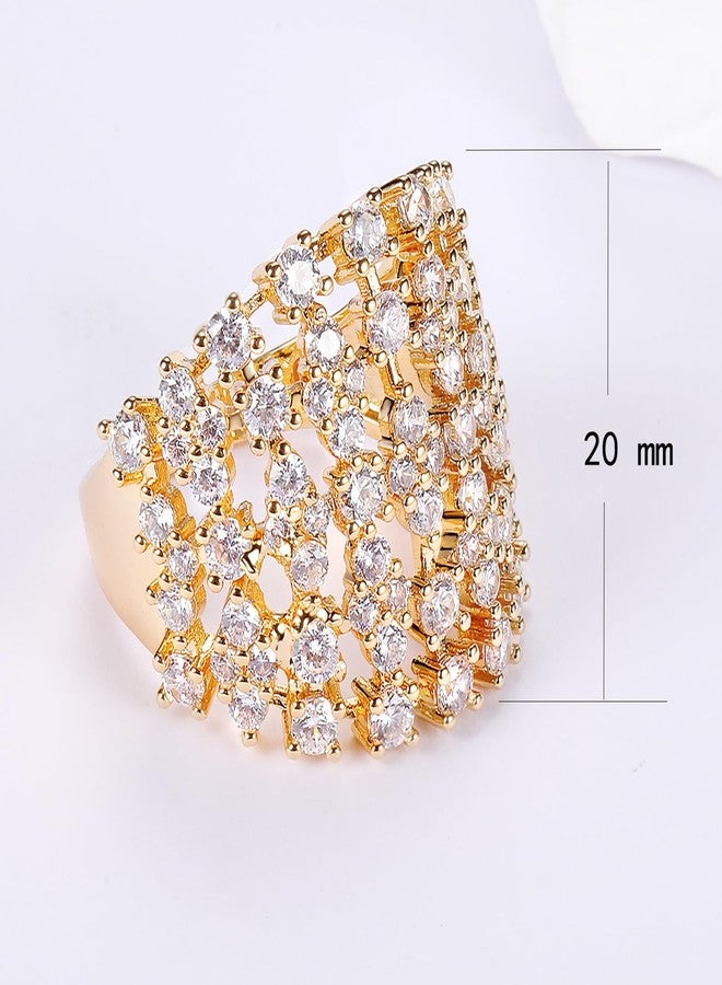 MDFUN 18K Gold Plated Rings for Women Cubic Zirconia Multi-Row Wide Engagement Wedding Bands for Women Eternity Promise Rings for Her Size 5-10 - Image 3