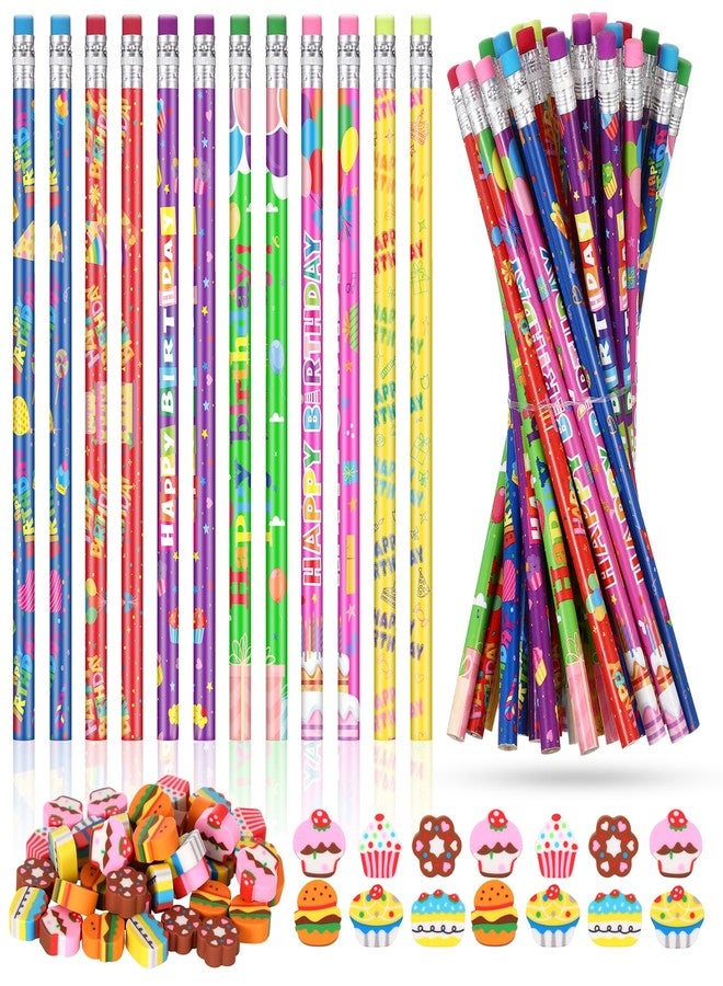 Feifeiya 36 Sets Happy Birthday Pencils with Cake Erasers Bulk Birthday Classroom Gift for Back to School Stationery Set from Teacher for Class Reward Goodies Carnival Events Party Supplies - Image 1