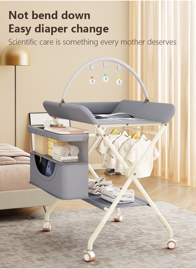 Portable Baby Changing Station with Adjustable Height - Foldable Diaper Table with Wheels,Waterproof Pad, Safety Belt & Large Storage Racks, Ideal for Newborn and Infants - pzsku/Z2CB469148B0112CF974DZ/45/_/1730449480/3528c59f-c44d-47d3-bb4d-471024fd53e1