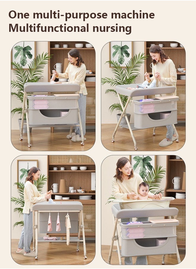 Portable Baby Changing Station with Adjustable Height - Foldable Diaper Table with Wheels,Waterproof Pad, Safety Belt & Large Storage Racks, Ideal for Newborn and Infants - pzsku/Z2CB469148B0112CF974DZ/45/_/1731898686/db00083d-8e02-4e9b-9052-5efc3740994d