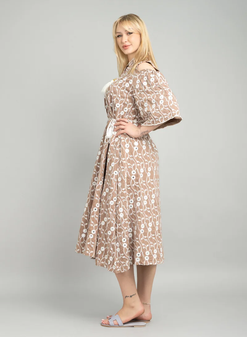 IKKXA Modern Embroidered Tie-up Jalabiya CJ1088 Brown