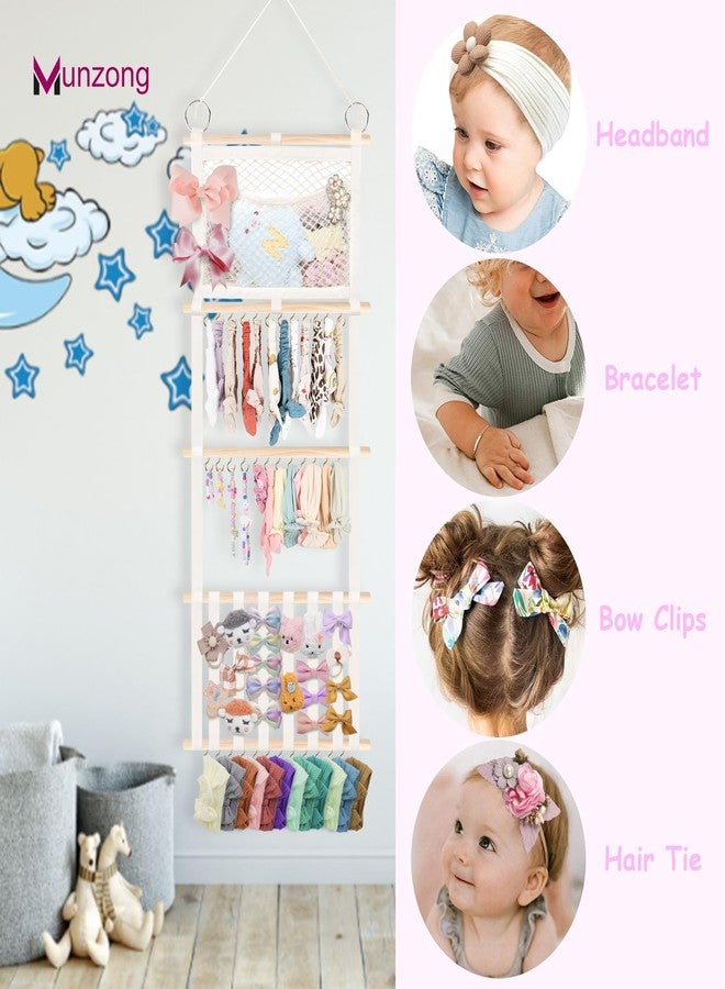 Munzong Headband Holder Head Bands Organizer with net Bag for Girls, Baby Headbands Hair Accessories Organizer Storage Wall Hanging Decor Headband Holder - Image 5