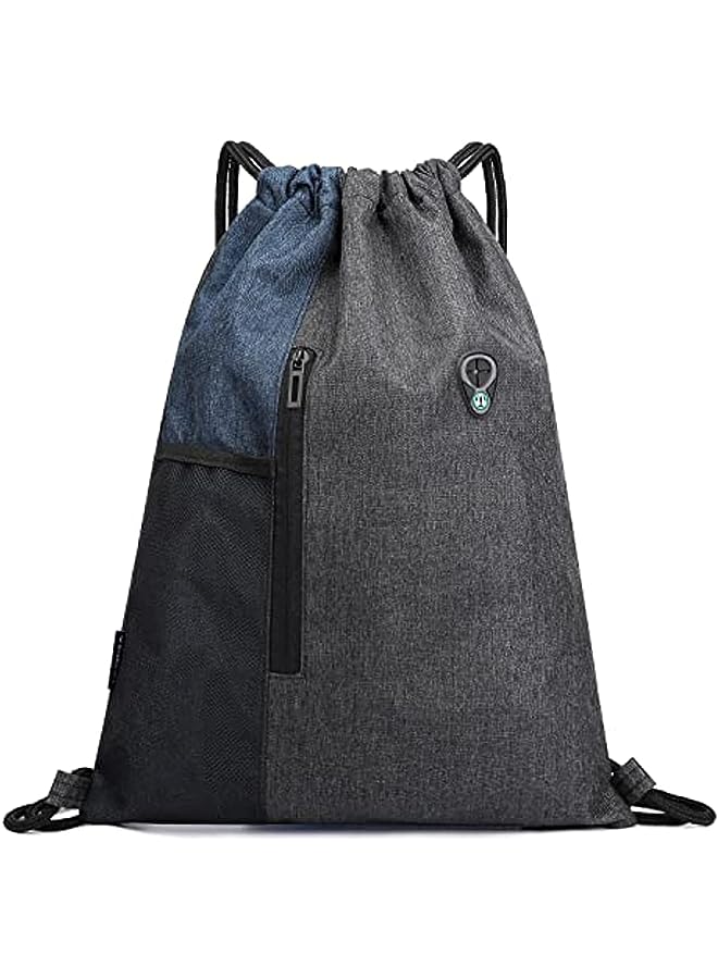 Raxoom Drawstring Backpack String Bag Sackpack with Pockets for Gym Shopping Sports Yoga, Blue - Image 1