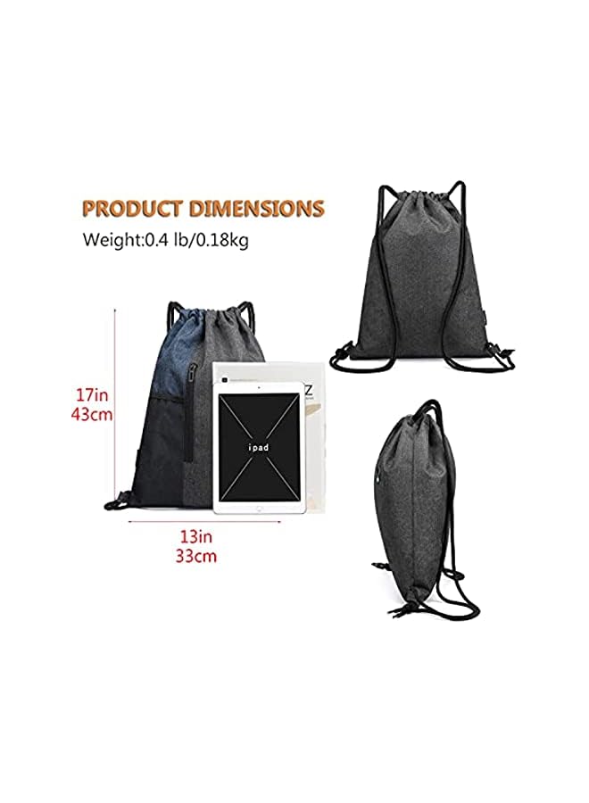 Raxoom Drawstring Backpack String Bag Sackpack with Pockets for Gym Shopping Sports Yoga, Blue - Image 3