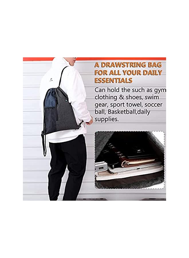 Raxoom Drawstring Backpack String Bag Sackpack with Pockets for Gym Shopping Sports Yoga, Blue - Image 2