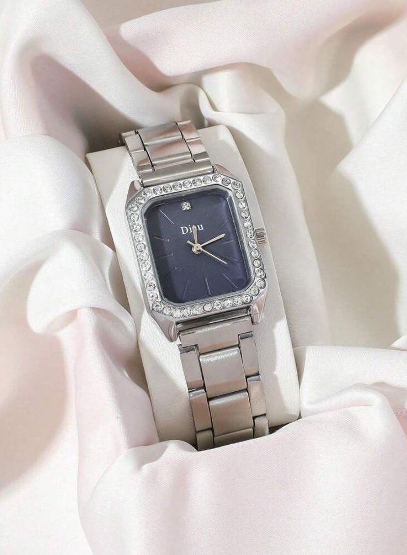ديسو DISU ساعة نسائية كوارتز كلاسيكية فضية اللون ازرق بحري - Image 2