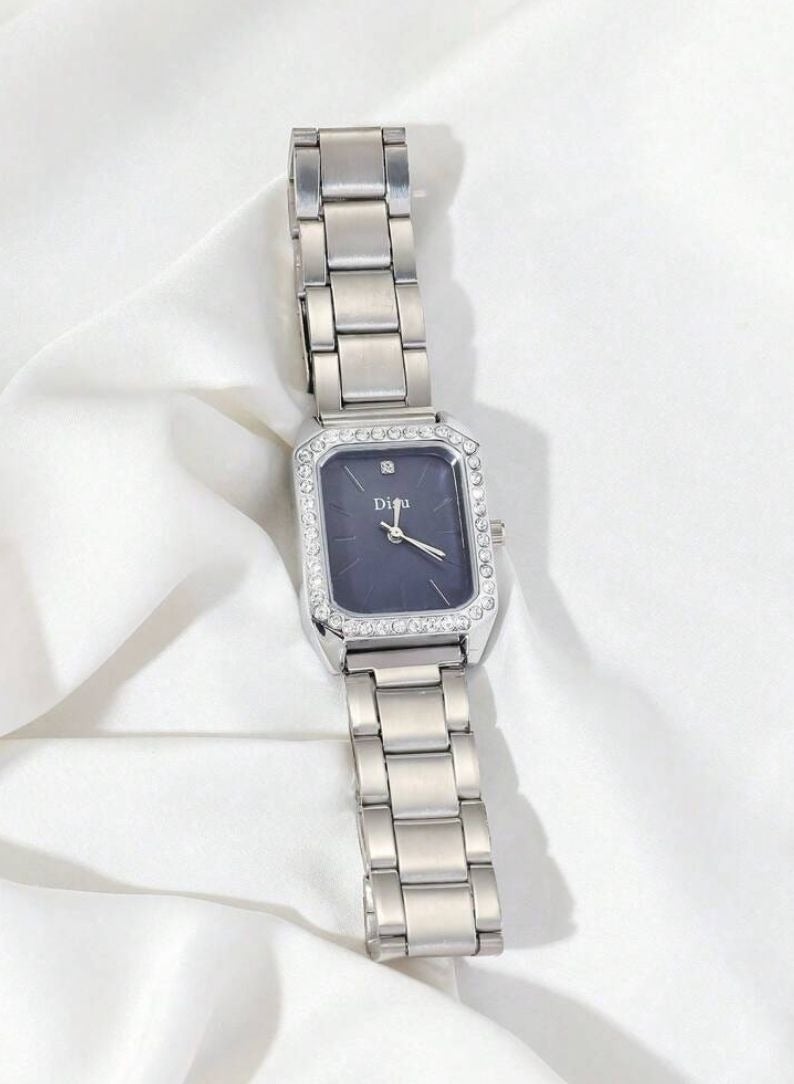 ديسو DISU ساعة نسائية كوارتز كلاسيكية فضية اللون ازرق بحري - Image 4